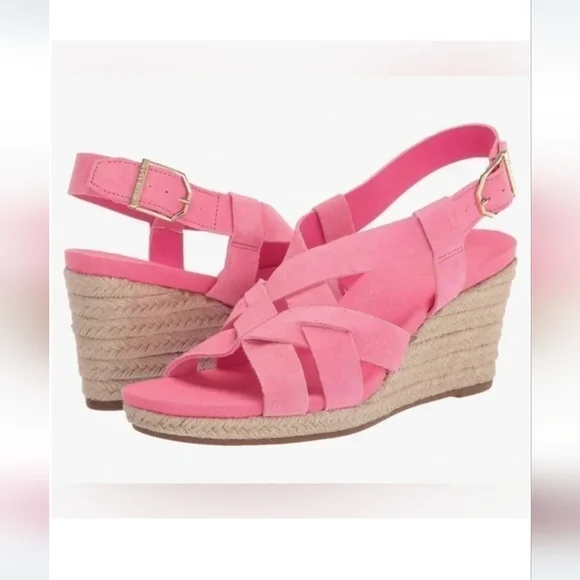 Pink Women's Wedge Sandals - Casual Strappy Slingback - Picture 2 of 6